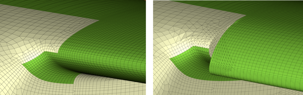 Surface mesh of normal (left) and drooped (right) leading edges.